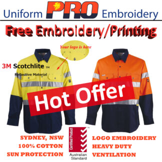[Free Embroidery] Hi Vis Cotton Drill Shirts – Long Sleeves with 3M Reflective Tape