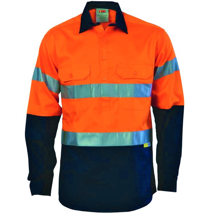 Logo Embroidery Hi Vis Work Shirt Closed Front 190gsm cotton drill 3M ...